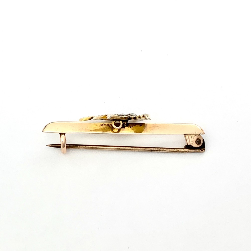 Edwardian 1906 Pearl Swallow Brooch in 9CT Gold View VII