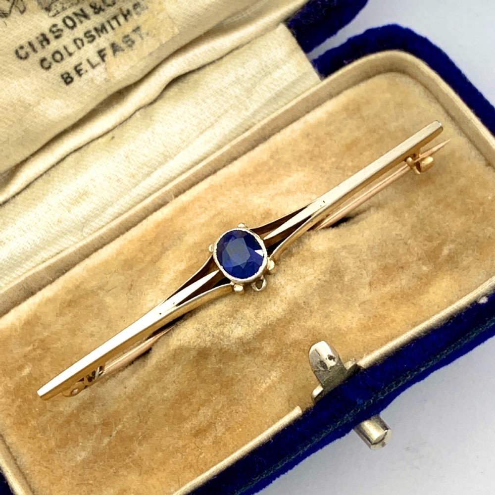 Edwardian 18CT Gold Sapphire Bar Brooch  View V