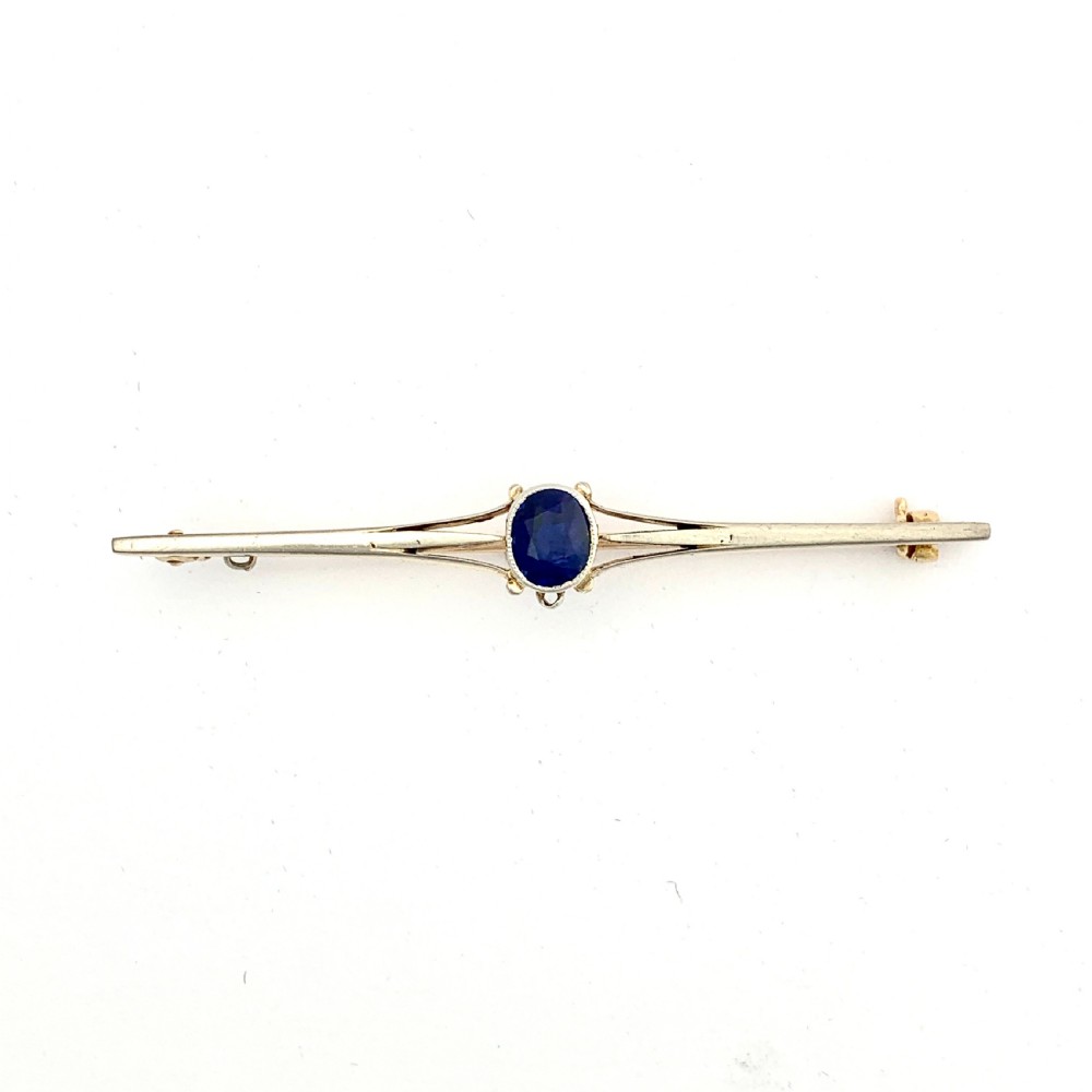 Edwardian 18CT Gold Sapphire Bar Brooch  View VI