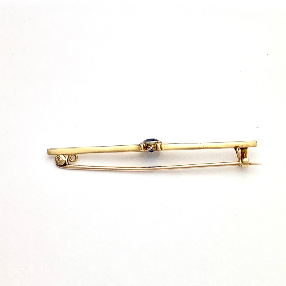 Edwardian 18CT Gold Sapphire Bar Brooch  View VIII
