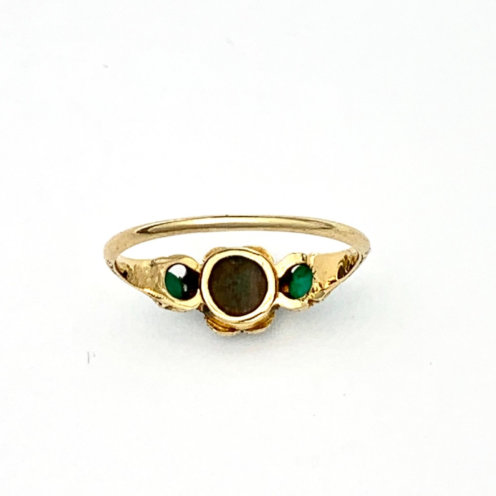 Victorian 15CT Gold Diamond, Turquoise and Pearl Posy Ring with Locket Compartment View III