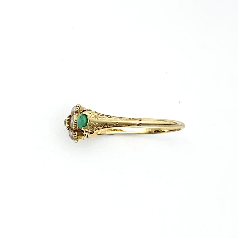 Victorian 15CT Gold Diamond, Turquoise and Pearl Posy Ring with Locket Compartment View VI
