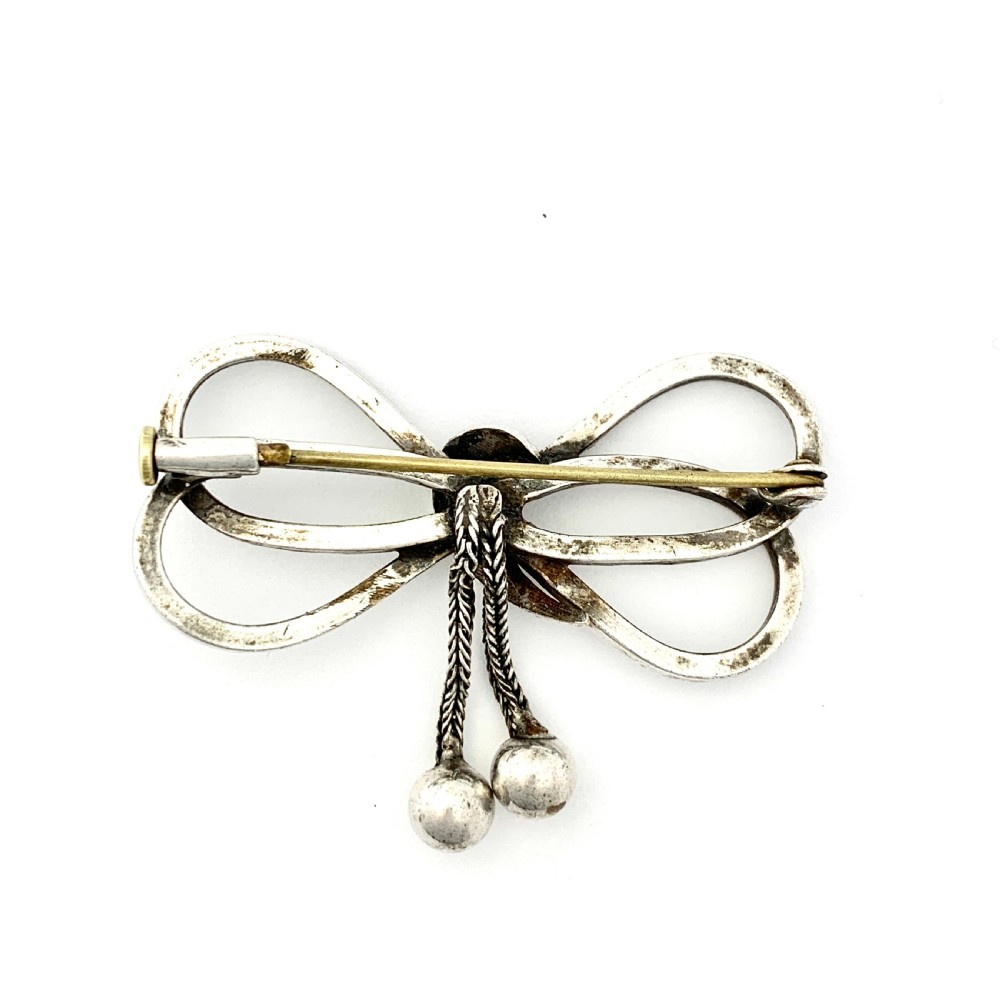 Victorian Silver Bow Brooch with Tassels View III