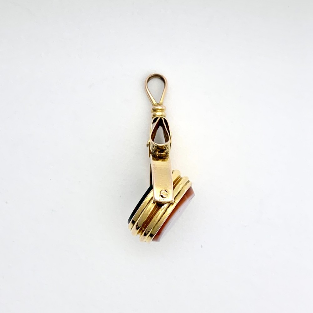Victorian 10CT Gold Bloodstone and Sardonyx Buckle Swivel Fob Pendant View II