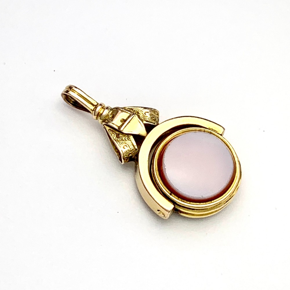 Victorian 10CT Gold Bloodstone and Sardonyx Buckle Swivel Fob Pendant View IV