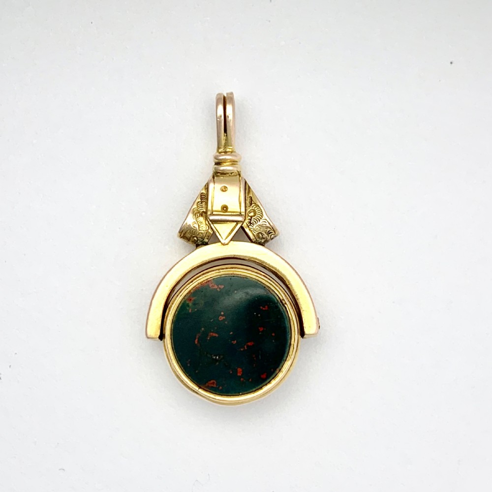 Victorian 10CT Gold Bloodstone and Sardonyx Buckle Swivel Fob Pendant View V