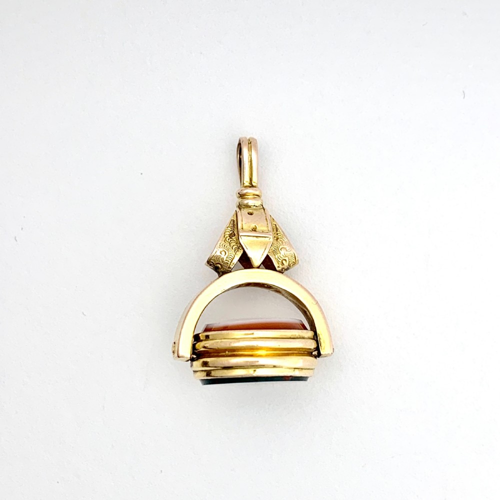 Victorian 10CT Gold Bloodstone and Sardonyx Buckle Swivel Fob Pendant View VI