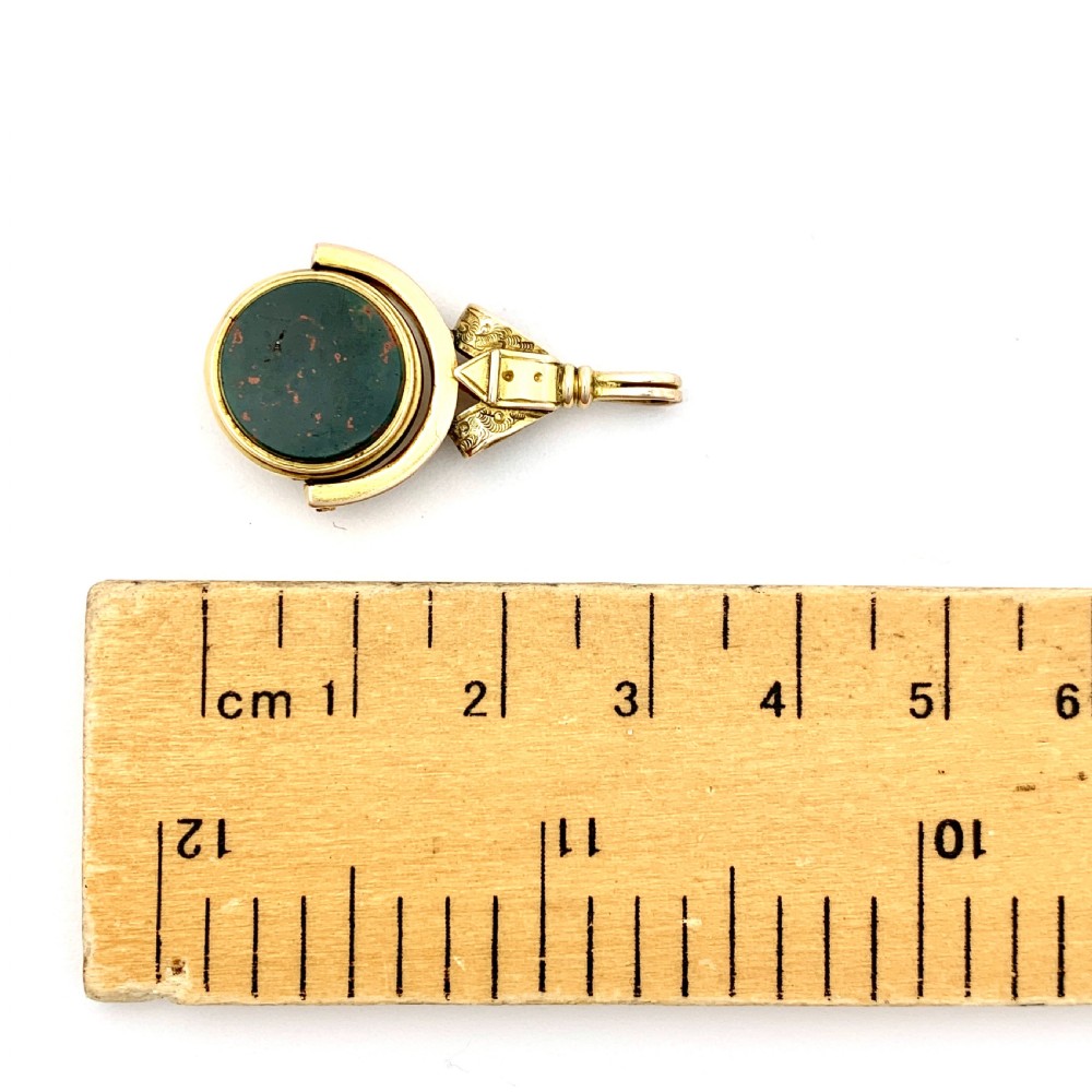 Victorian 10CT Gold Bloodstone and Sardonyx Buckle Swivel Fob Pendant View X