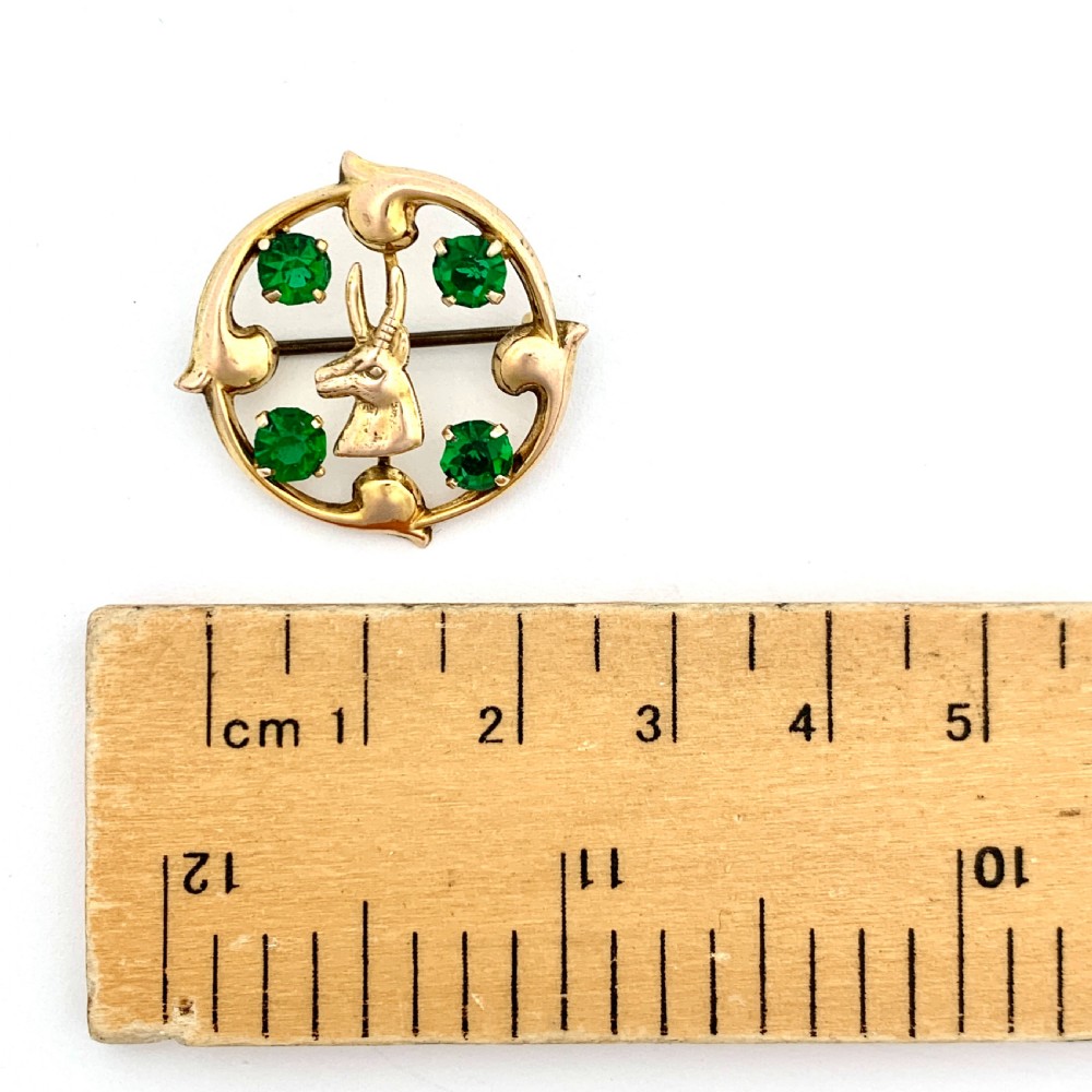 RESERVED • Victorian 9CT Gold Green Paste Antelope / Stag Brooch View II