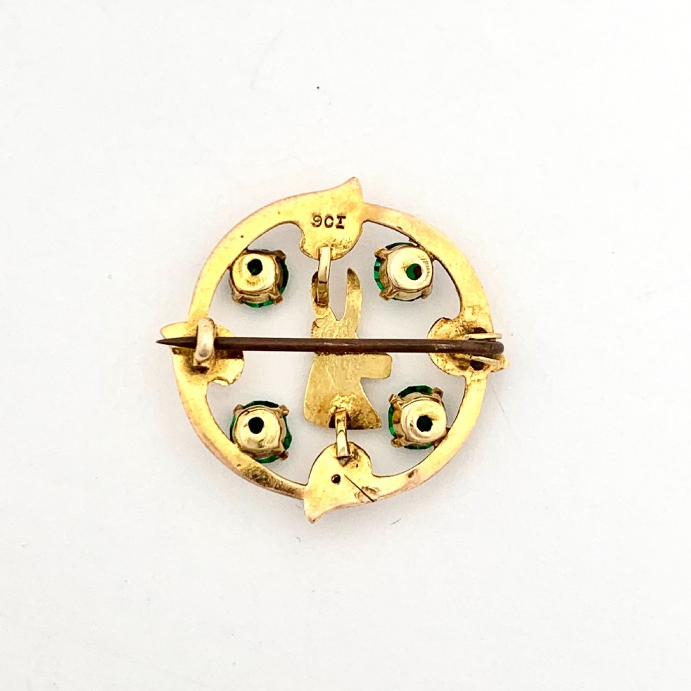 RESERVED • Victorian 9CT Gold Green Paste Antelope / Stag Brooch View VI
