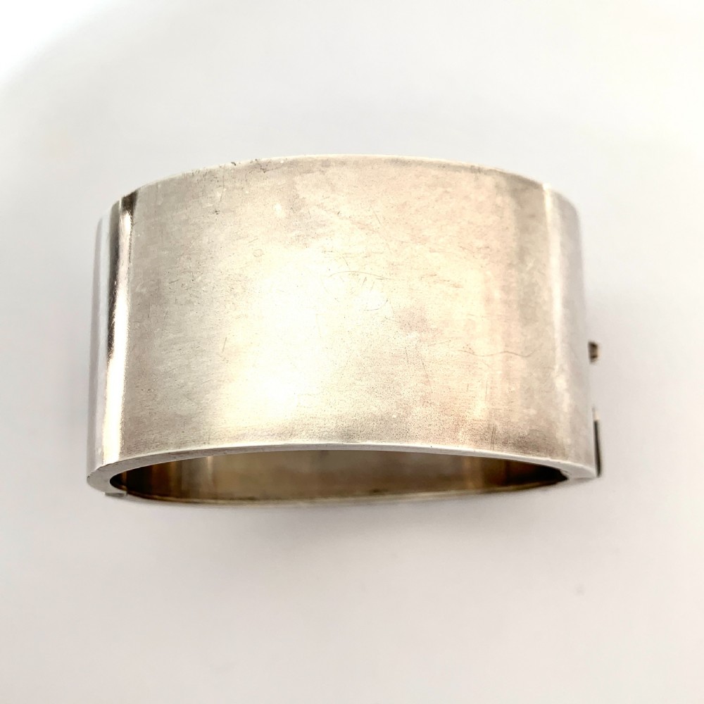 Victorian Wide Silver Etruscan Revival Hinged Cuff Bangle  View IV