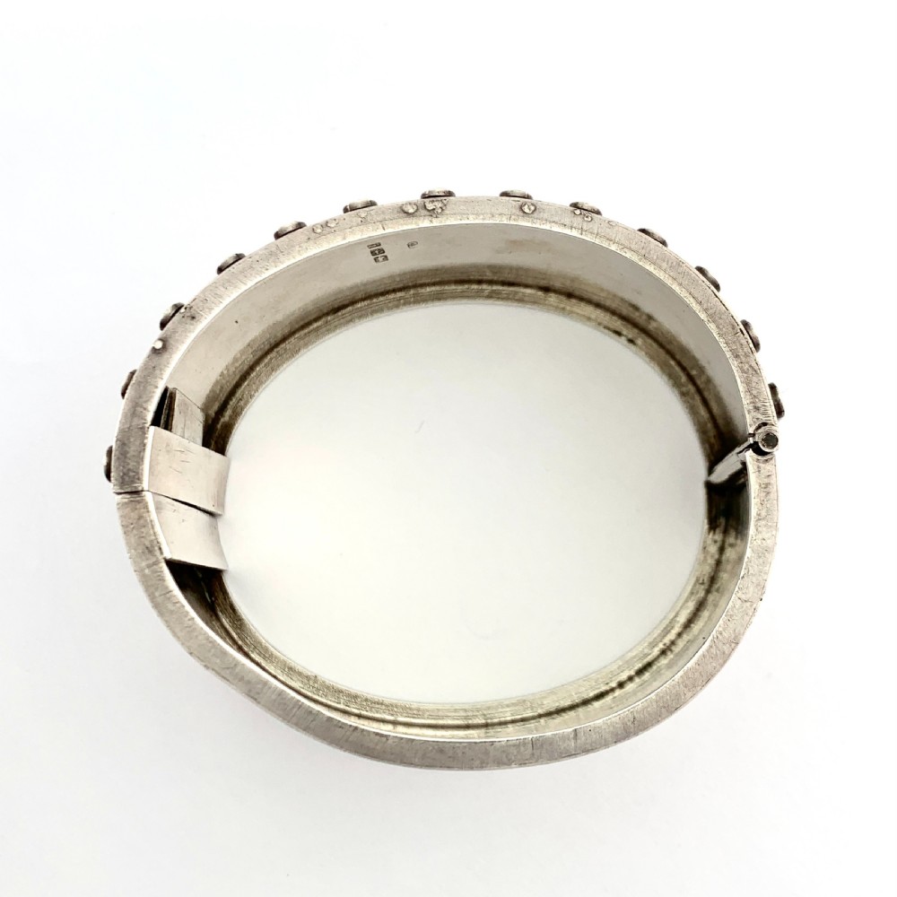 Victorian Wide Silver Etruscan Revival Hinged Cuff Bangle  View VI