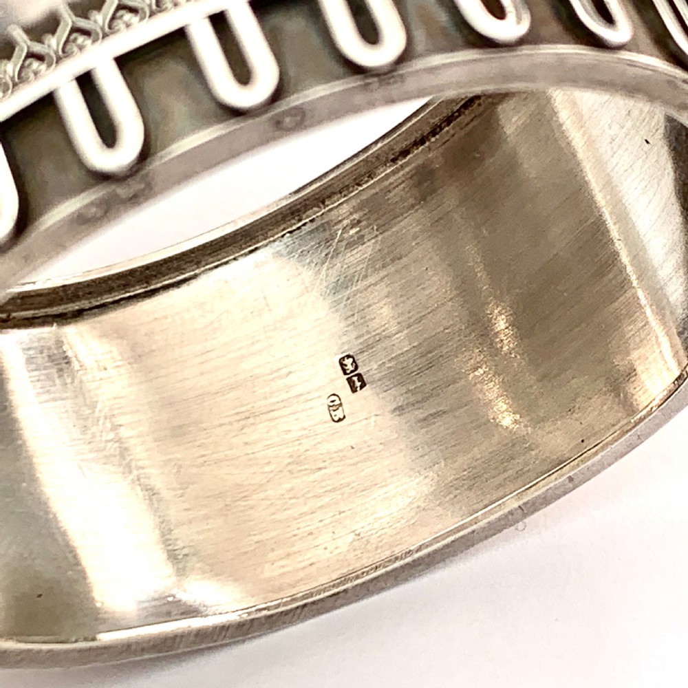 Victorian Wide Silver Etruscan Revival Hinged Cuff Bangle  View VII