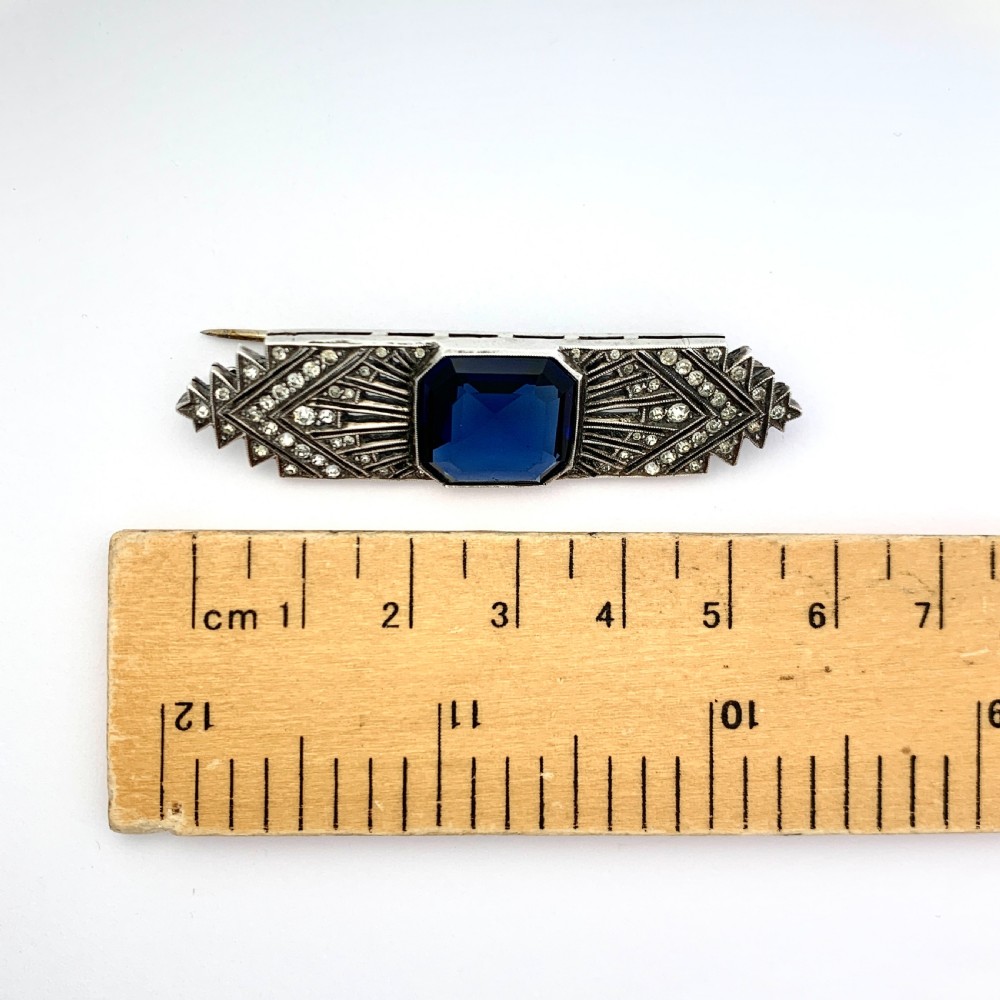Art Deco Sterling Silver Sapphire Paste Brooch  View II