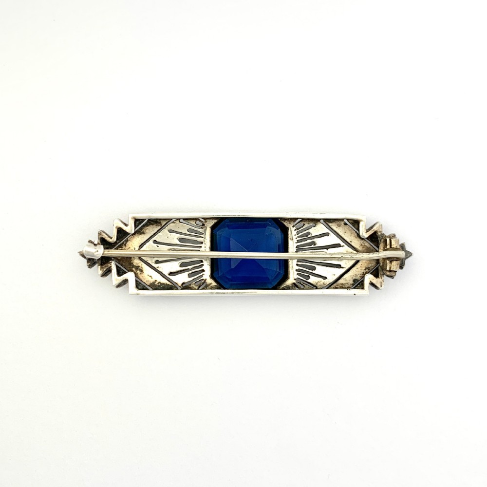 Art Deco Sterling Silver Sapphire Paste Brooch  View III