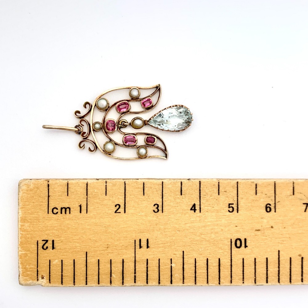 Antique Aquamarine and Pearl Pendant in 9CT Rose Gold View II