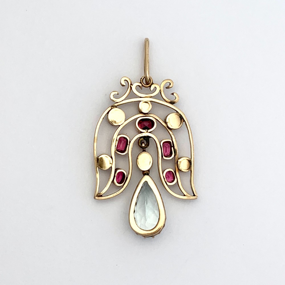 Antique Aquamarine and Pearl Pendant in 9CT Rose Gold View V