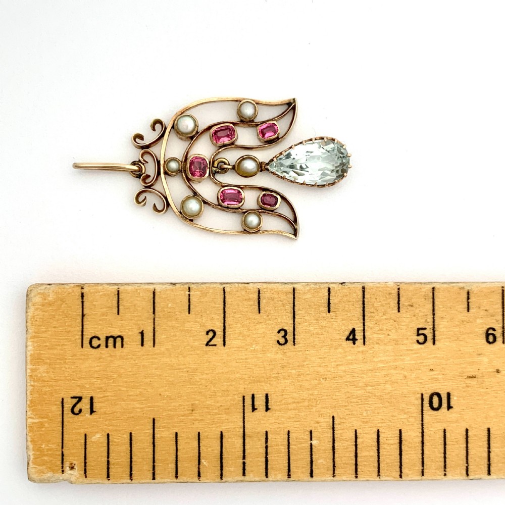 Antique Aquamarine and Pearl Pendant in 9CT Rose Gold View VII