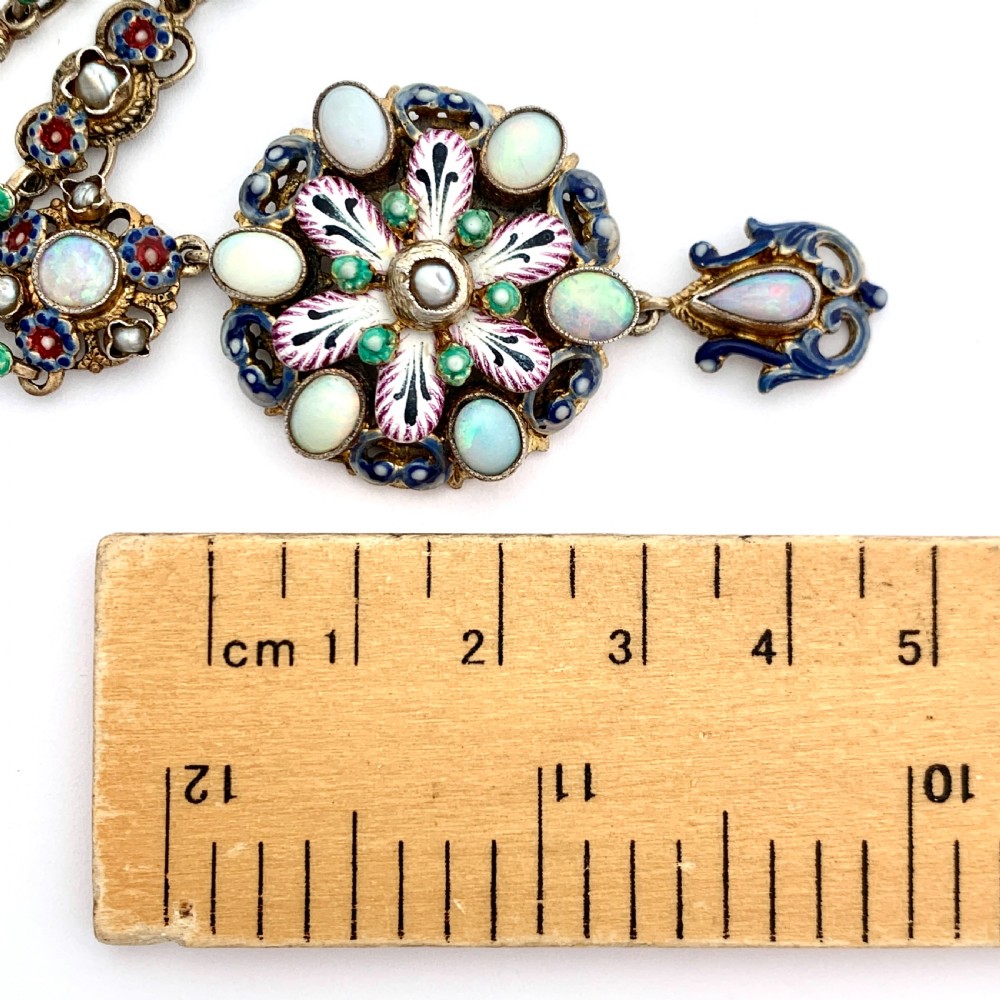 Antique Austro-Hungarian Opal, Pearl and Enamel Silver Gilt Necklace  View IV