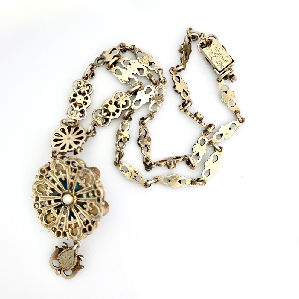 Antique Austro-Hungarian Opal, Pearl and Enamel Silver Gilt Necklace  View V