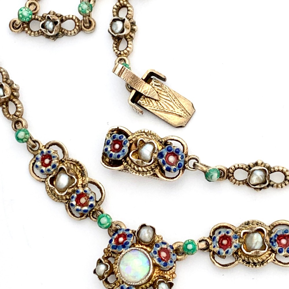 Antique Austro-Hungarian Opal, Pearl and Enamel Silver Gilt Necklace  View VI