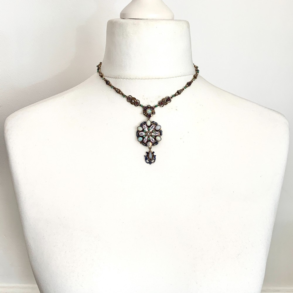 Antique Austro-Hungarian Opal, Pearl and Enamel Silver Gilt Necklace  View VIII