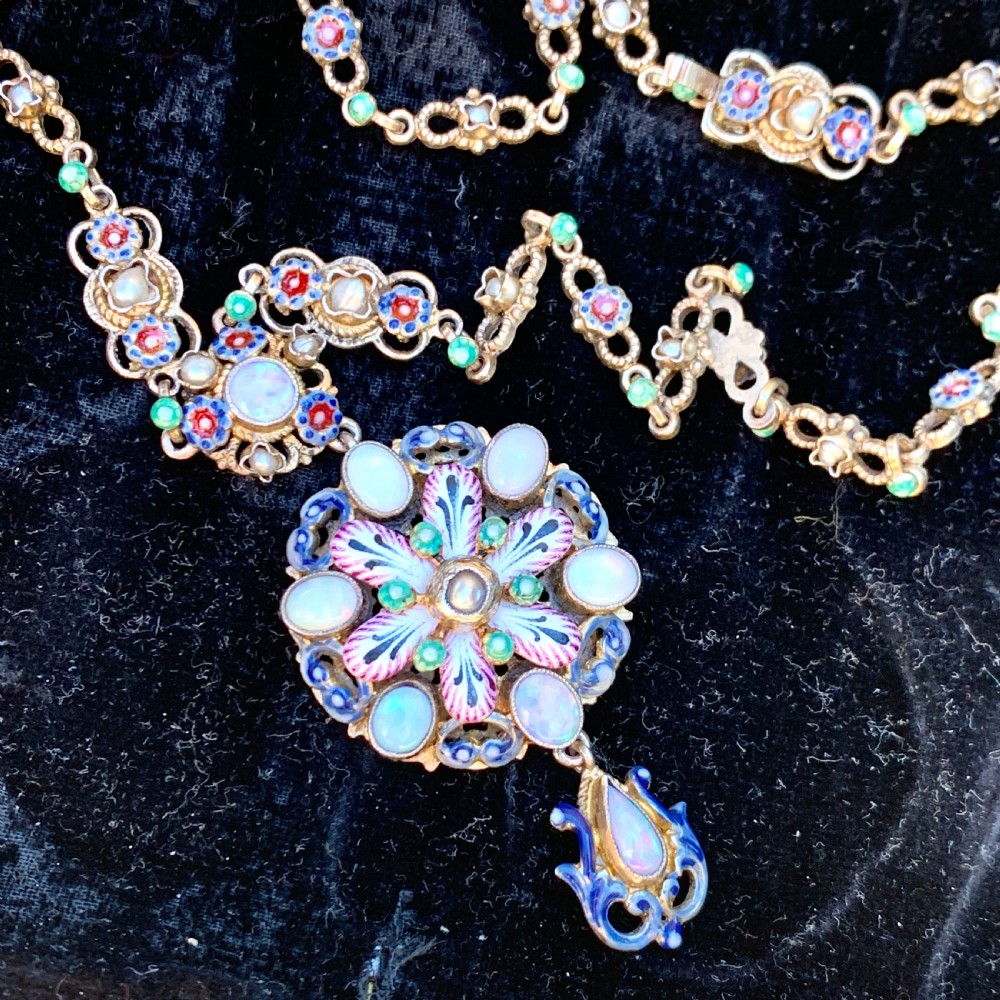 Antique Austro-Hungarian Opal, Pearl and Enamel Silver Gilt Necklace  View IX