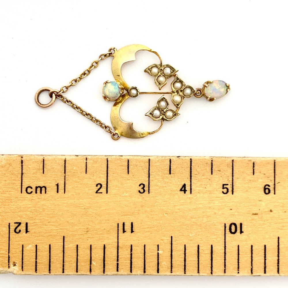Edwardian 9CT Gold Opal and Pearl Lavalier Chain Pendant View V