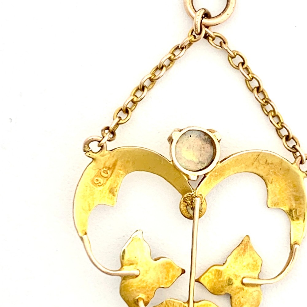 Edwardian 9CT Gold Opal and Pearl Lavalier Chain Pendant View VI