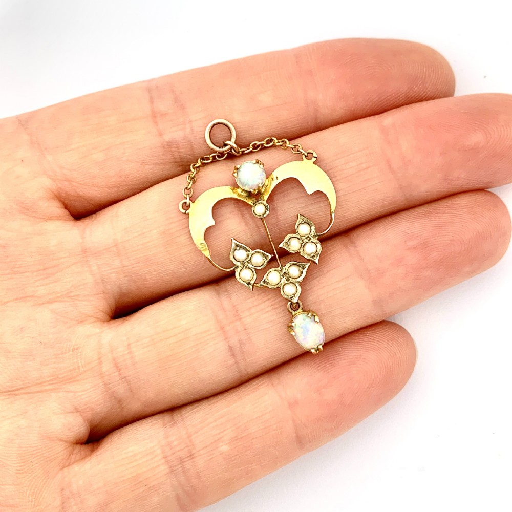 Edwardian 9CT Gold Opal and Pearl Lavalier Chain Pendant View VII