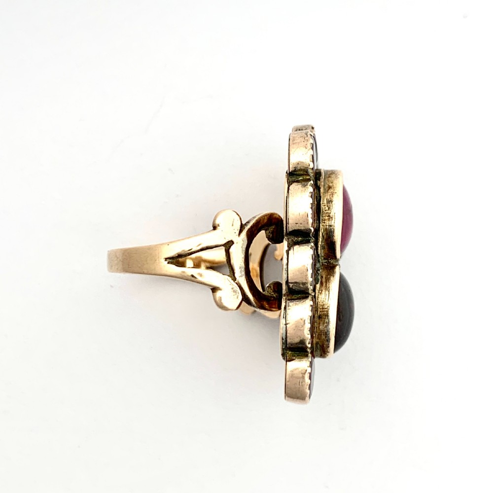 Huge Georgian Rose Gold Flat and Cabochon Garnet Ring View IV