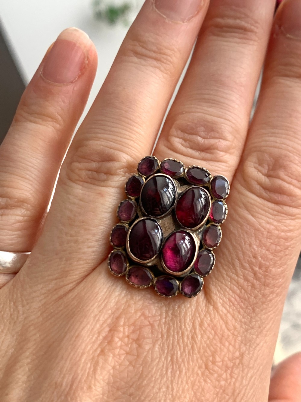 Huge Georgian Rose Gold Flat and Cabochon Garnet Ring View XII