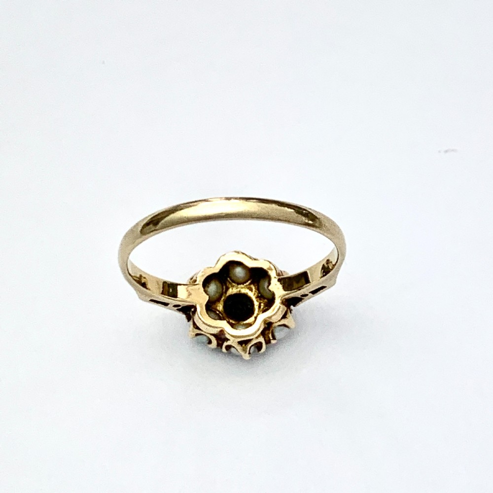 Vintage 9CT Gold Pearl and Garnet Victorian Style Posy Ring View III