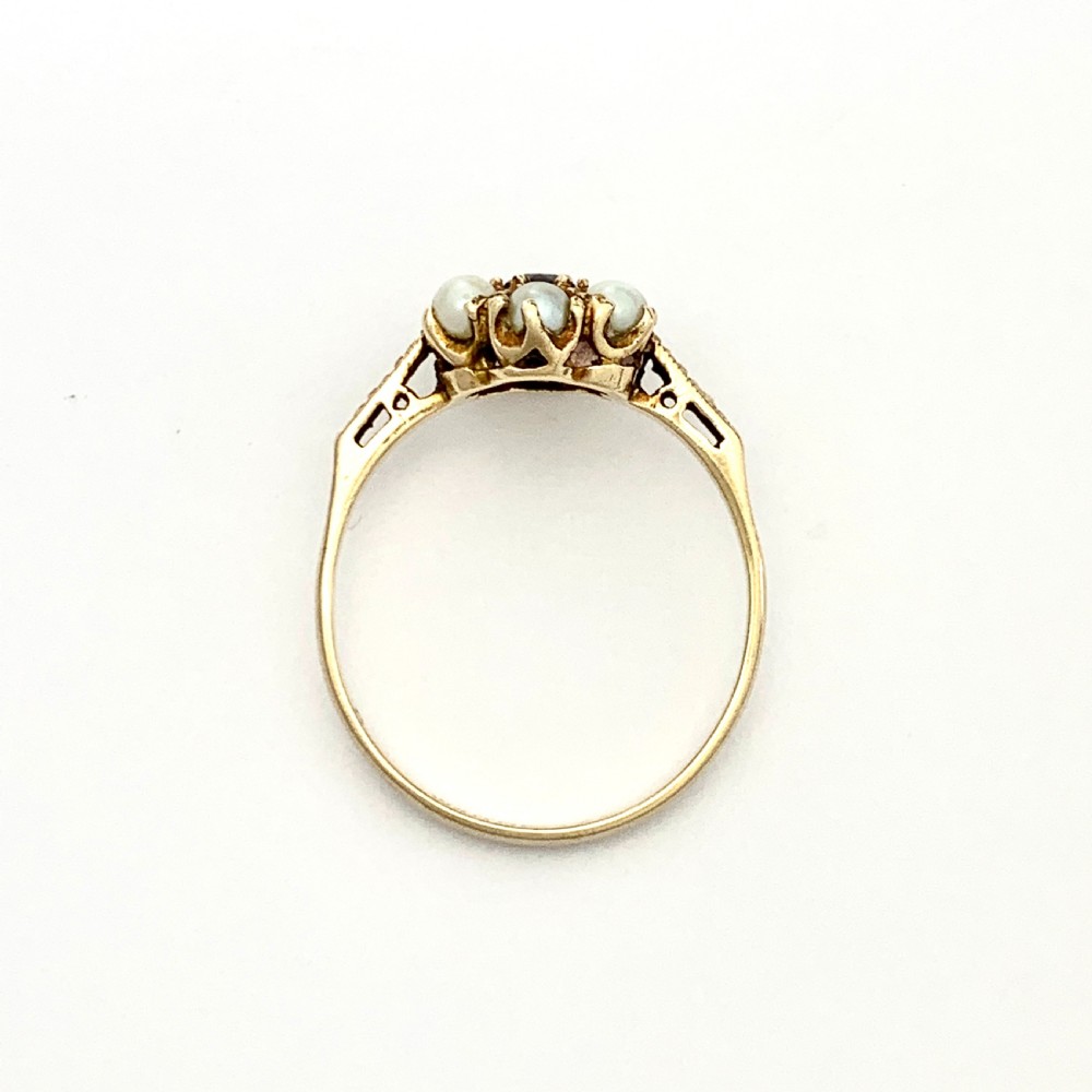 Vintage 9CT Gold Pearl and Garnet Victorian Style Posy Ring View VIII