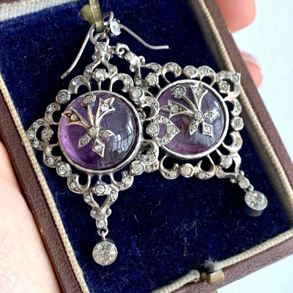 Large Georgian Amethyst Dome Chandelier Earrings View V