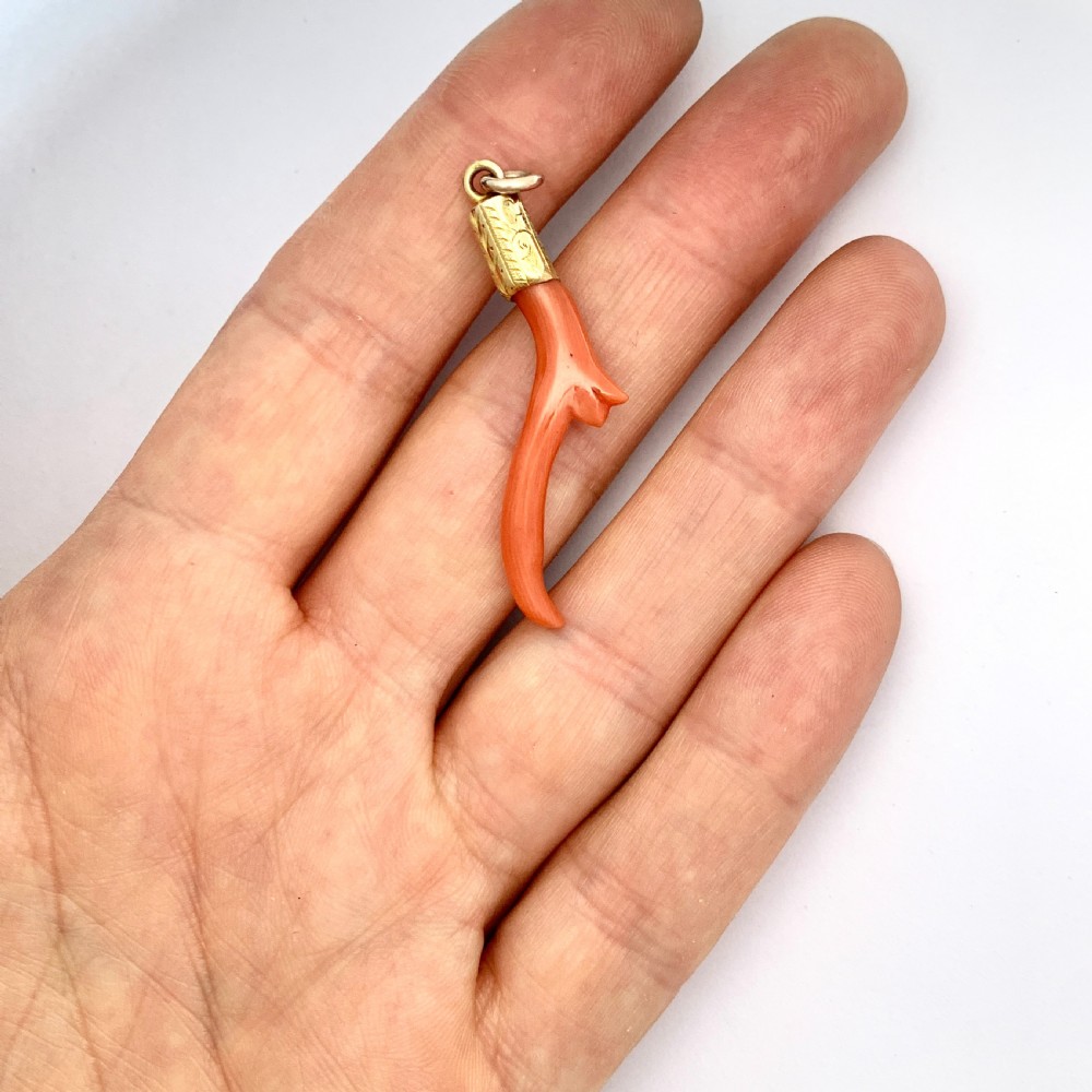 Victorian 15CT Gold Coral Branch Pendant View III