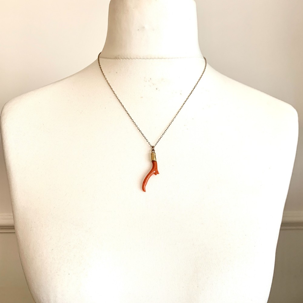 Victorian 15CT Gold Coral Branch Pendant View V
