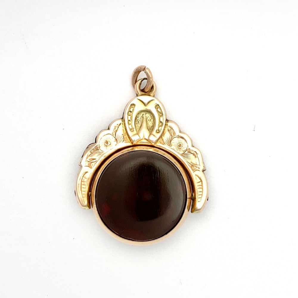 Large Victorian 1900 Bloodstone Horseshoe Swivel Fob Pendant in 9CT Rose Gold