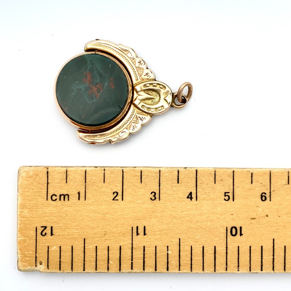 Large Victorian 1900 Bloodstone Horseshoe Swivel Fob Pendant in 9CT Rose Gold View III