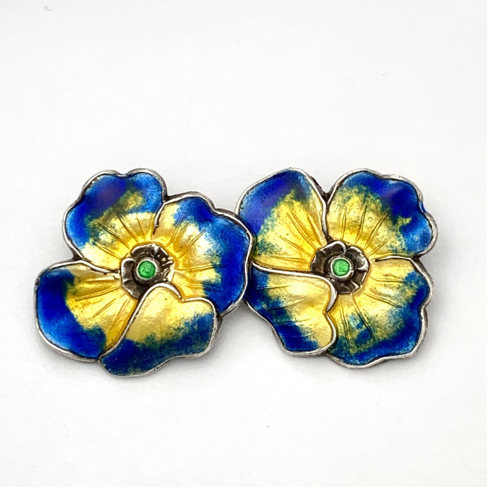 Vintage Enamel Silver Flower Ear Clips 
