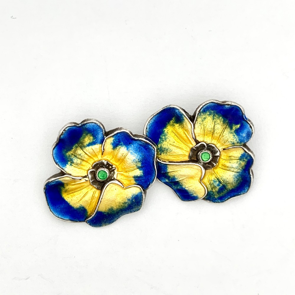 Vintage Enamel Silver Flower Ear Clips  View V