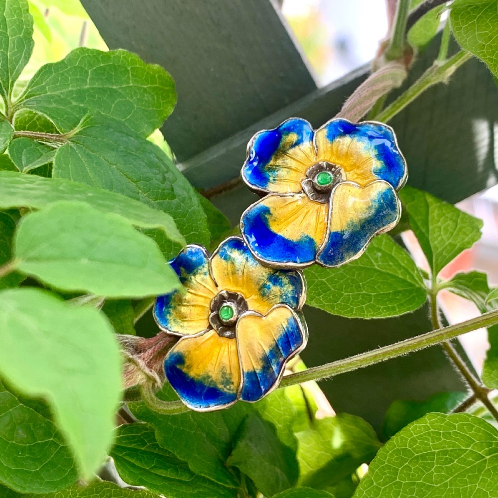 Vintage Enamel Silver Flower Ear Clips  View VIII