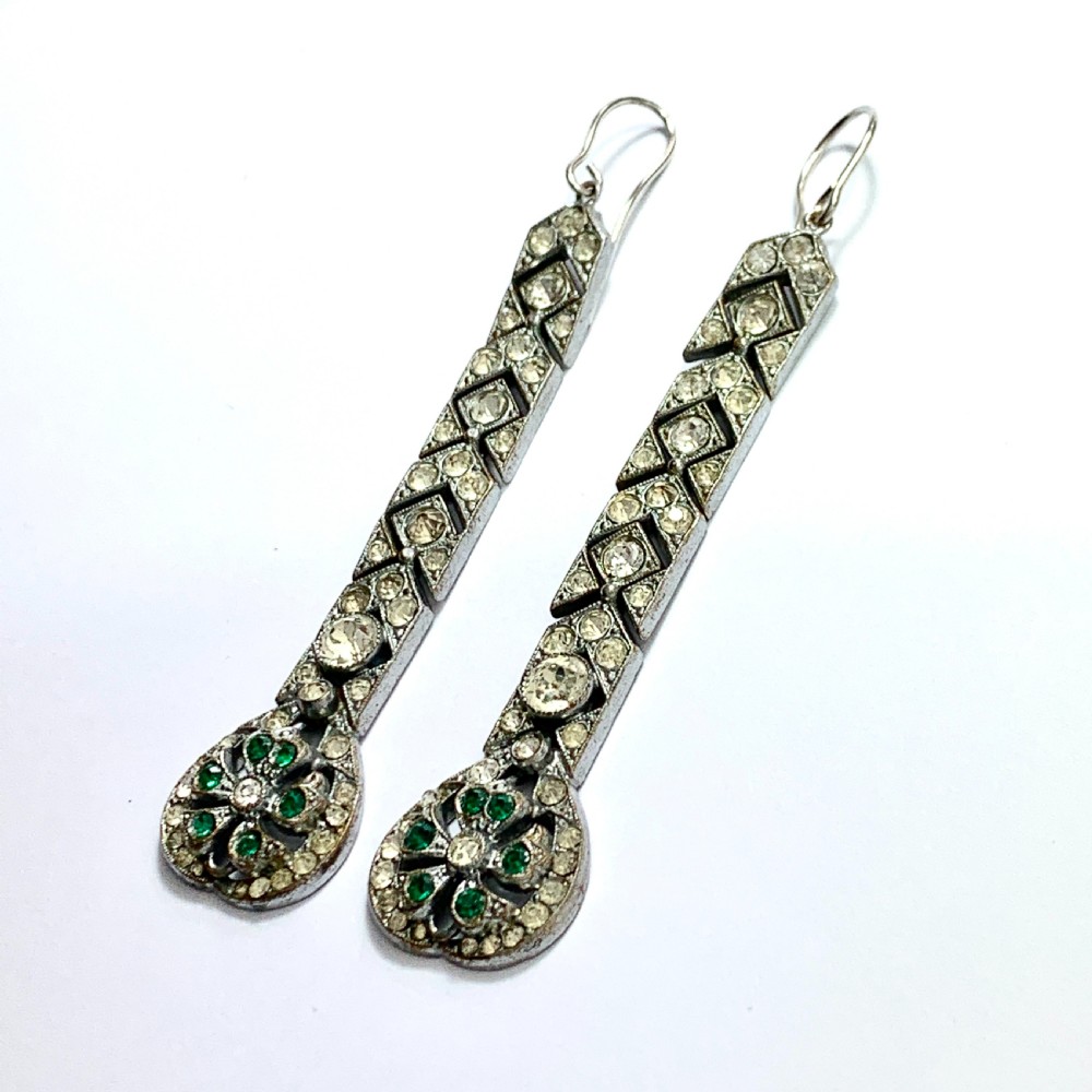 Art Deco Very Long Old Cut Paste Earrings