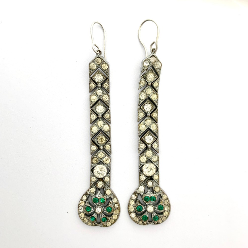 Art Deco Very Long Old Cut Paste Earrings View II