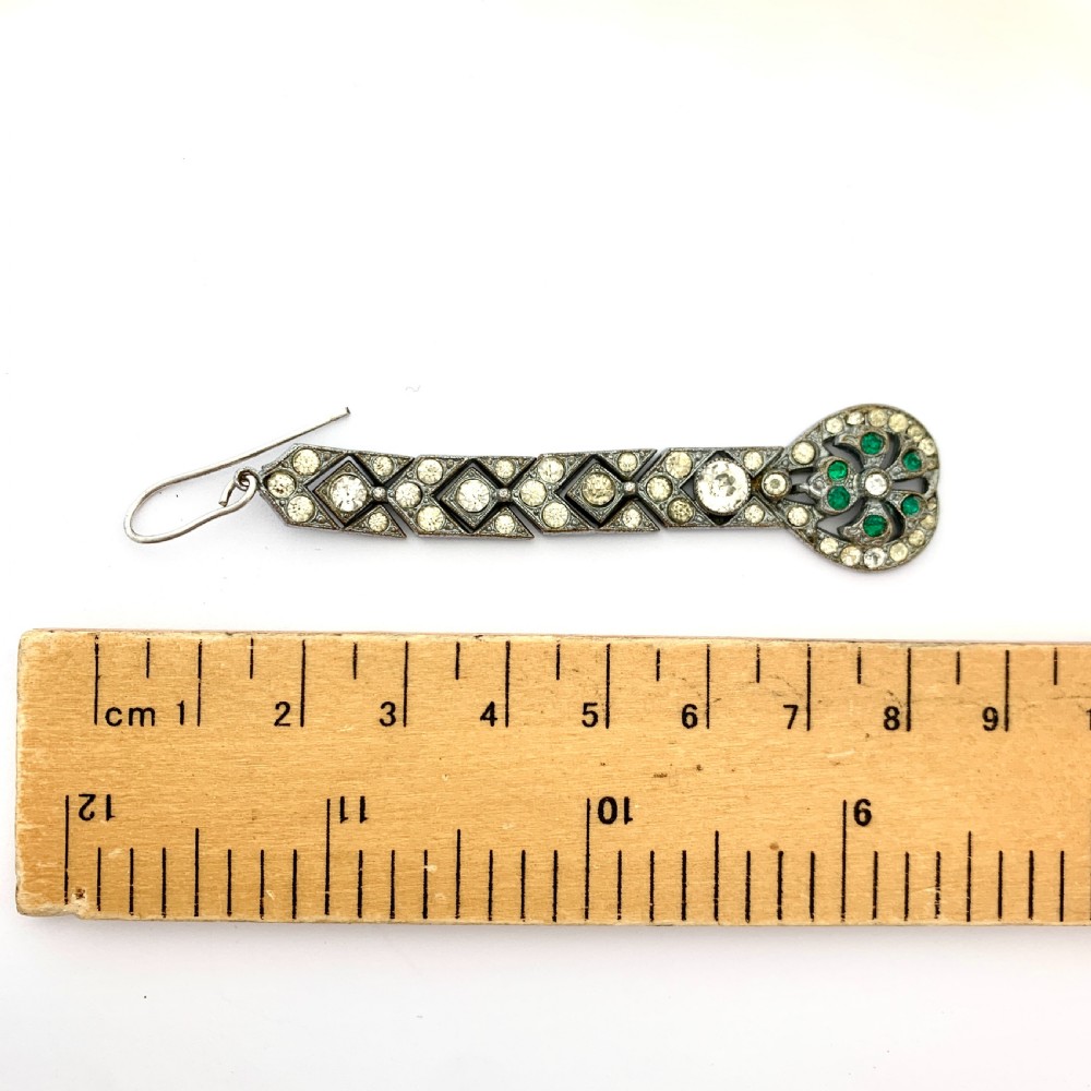 Art Deco Very Long Old Cut Paste Earrings View IV