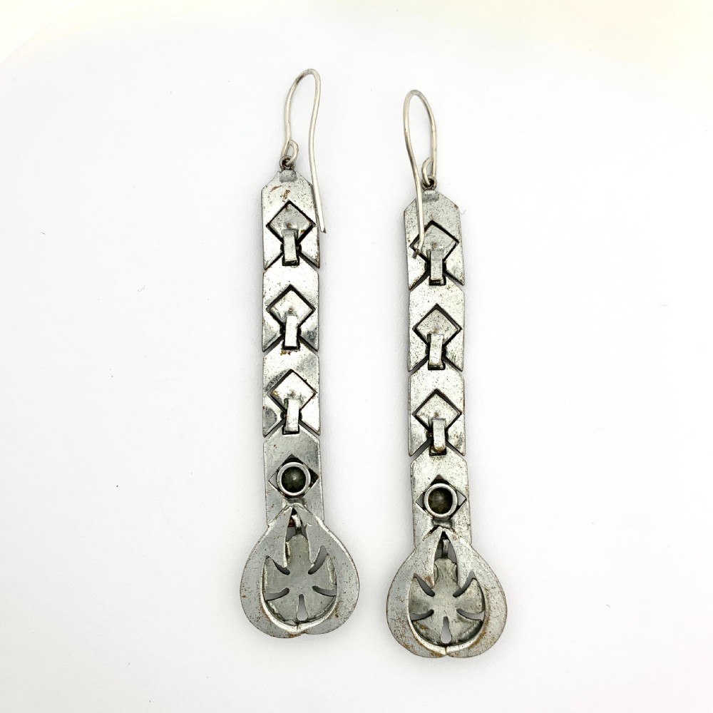 Art Deco Very Long Old Cut Paste Earrings View V