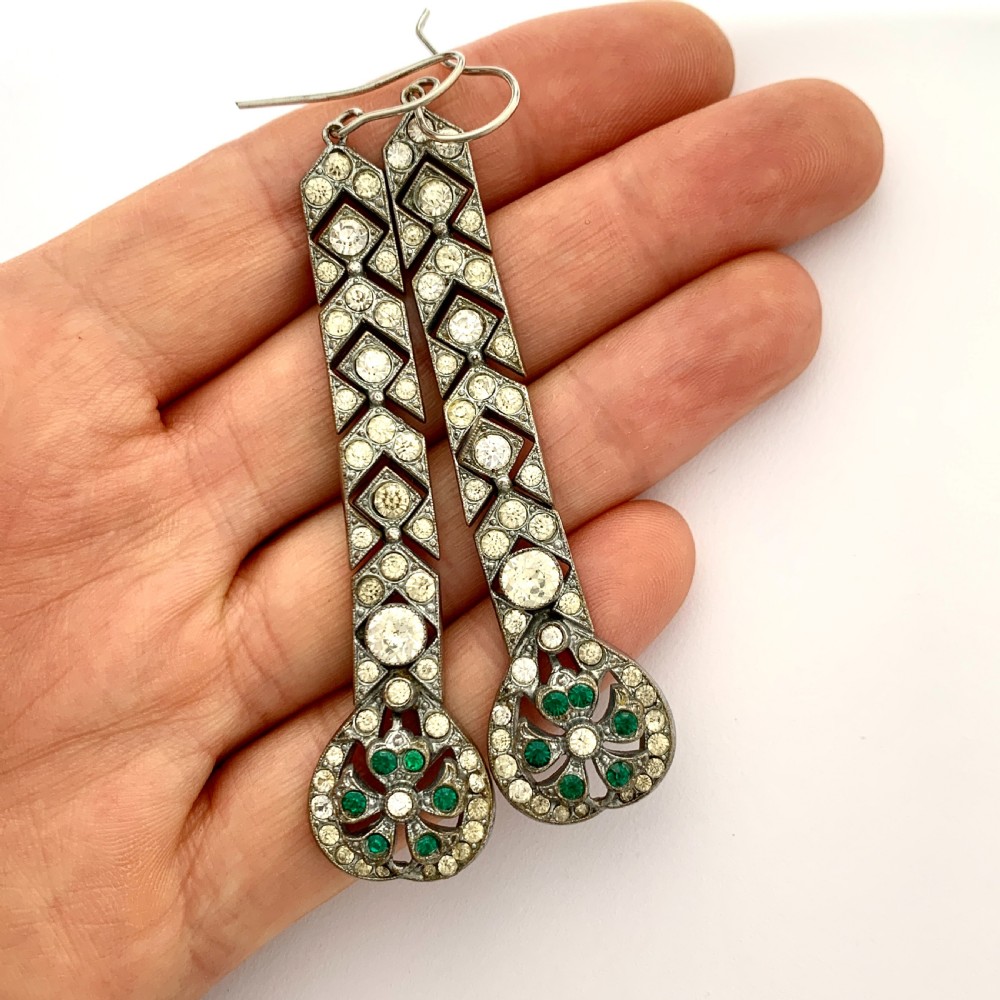 Art Deco Very Long Old Cut Paste Earrings View VI