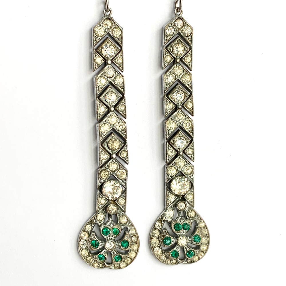 Art Deco Very Long Old Cut Paste Earrings View VIII