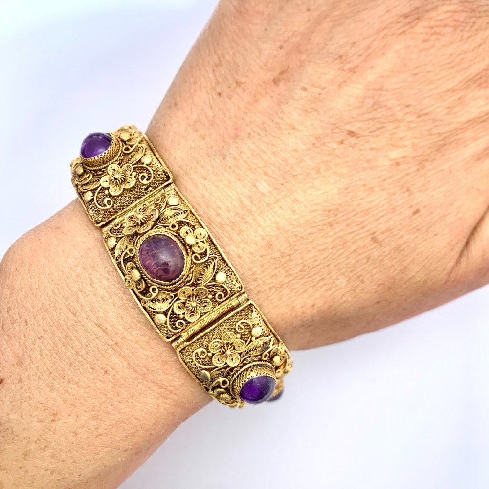RESERVED for NC • Chinese Late Art Deco Amethyst Silver Gilt Filigree Bracelet View III
