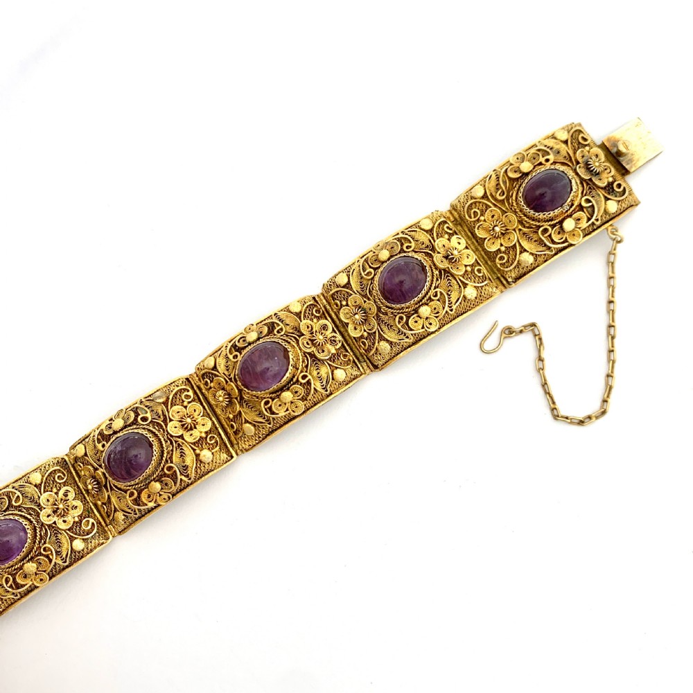 RESERVED for NC • Chinese Late Art Deco Amethyst Silver Gilt Filigree Bracelet View V